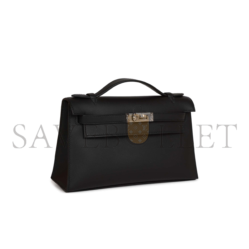 HERMES MASTER KELLY POCHETTE BLACK SWIFT PALLADIUM HARDWARE (22*14*7cm)